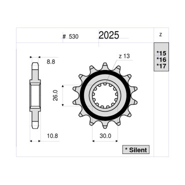 PIGNONE IN ACCIAIO CEMENTATO DA 15 DENTI PASSO 530 YAMAHA R1 (1998-2010)