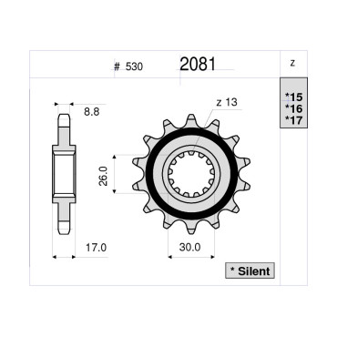 PIGNONE IN ACCIAIO CEMENTATO DA 15 DENTI  PASSO 530 HONDA CBR 1000 RR (2004-2010) CB 1000 R (2008-2010)