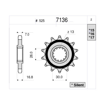 PIGNONE IN ACCIAIO CEMENTATO 16 DENTI  PASSO 525 HONDA CBR 600 RR (2003-2016) HORNET 600 (2007-2014)