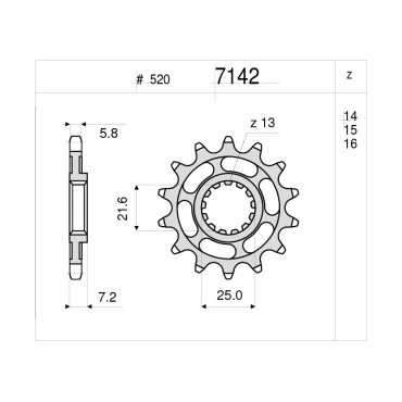 PIGNONE IN ACCIAIO CEMENTATO DA 15 DENTI PASSO 520 KAWASAKI ZX 6 R (2007-2010)