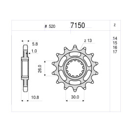 PIGNONE IN ACCIAIO CEMENTATO ALLEGGERITO 15 DENTI  PASSO 520 YAMAHA -R1  (1998-2003) R1 (-2009-2017) TDM 900 (2002-2010)