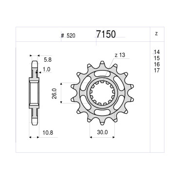 PIGNONE IN ACCIAIO CEMENTATO ALLEGGERITO 15 DENTI  PASSO 520 YAMAHA -R1  (1998-2003) R1 (-2009-2017) TDM 900 (2002-2010)