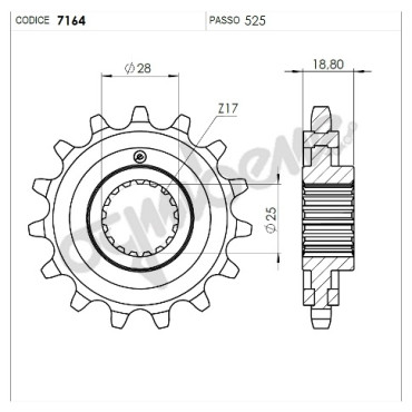 PIGNONE IN ACCIAIO CEMENTATO ALLEGERITO 16 DENTI PASSO 525 per F 650 GS (2008-2009) - APRILIA 1000 RSV (1998-1999) - HUSQVARNA 900 NUDA (2012>)