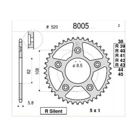 KIT TRASMISSIONE DID PIGNONE 13 CORONA 43 CATENA 520-DZ2 MODIFICA RAPPORTI -2 DI PIGNONE 116 MAGLIE - CAGIVA MITO 125 ( E2 ) (2004-2008) - MITO 125 - CARENATO (1990-1992) - MITO 125 SP 525 (2008-2009)