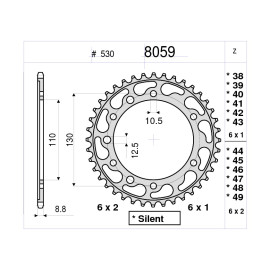 CORONA DA 45 DENTI IN ACCIAIO PASSO ORIGINALE 530 YAMAHA R1 (1998-2010)