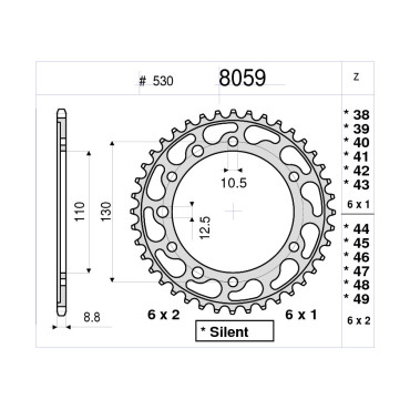CORONA DA 42 DENTI IN ACCIAIO CEMENTATO PASSO ORIGINALE 530 SUZUKI GSX-R 1000 K9 (2009/2011)