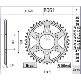 CORONA DIA 46 DENTI IN ACCIAIO CEMENTATO PASSO ORIGINALE 520 KAWASAKI VULCAN S 650 ABS - CAFE' (2015_2018) - 650 ER-6F (2006-2016) - KLE 650 VERSYS - ABS - City - Tourer (2007-2014) - KLE 650 VERSYS - LT - ABS (2015-2017) - NINJA 650 ABS (2017-2018) - Z 6