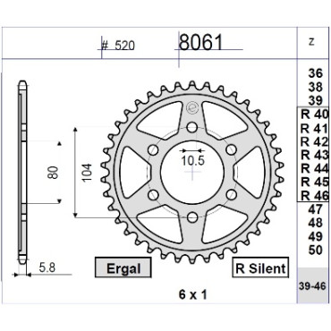 CORONA DIA 46 DENTI IN ACCIAIO CEMENTATO PASSO ORIGINALE 520 KAWASAKI VULCAN S 650 ABS - CAFE' (2015_2018) - 650 ER-6F (2006-2016) - KLE 650 VERSYS - ABS - City - Tourer (2007-2014) - KLE 650 VERSYS - LT - ABS (2015-2017) - NINJA 650 ABS (2017-2018) - Z 6
