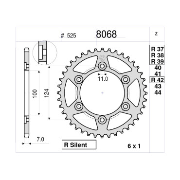 CORONA DA 37 DENTI IN ACCIAIO CEMENTATO PASSO ORIGINALE 525 PER DUCATI MONSTER S4 (2000-2003)