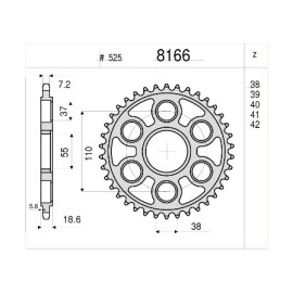 CORONA DA 41 DENTI IN ACCIAIO CEMENTATO PASSO ORIGINALE (525) - DUCATI PANIGALE 1100 V4 S (2018) - PANIGALE 1199 R (2013-2017) - PANIGALE 1199 - S - ABS (2012-2014) - MONSTER 1200 (2014) - MONSTER 1200 S (2014) - PANIGALE 1299 - S - ABS - R Final Ed.