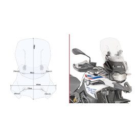 Cupolino scorrevole specifico AIRFLOW trasparente. H massima 59 cm (12 cm di escursione) L 49 cm per BMW F 750 GS - F 850 GS (2018-2019)