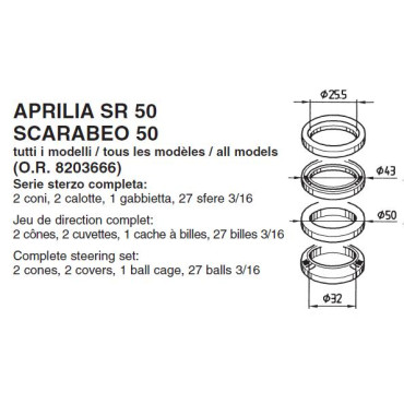 Cuscinetti Sterzo BUZZETTI per APRILIA SCARABEO 50 / SR 50 tutti i modelli