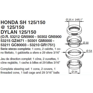 Cuscinetti Sterzo  per  HONDA SH 125/150 @ 125/150 DYLAN 125/150