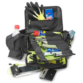 Marsupio attrezzato con scomparto porta attrezzi, porta borraccia e porta telefono waterproof.