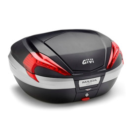 Valigia nera 47 lt. con inserto carbon look e catadiottri rossi