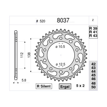 CORONA IN ERGAL CEMENTATA 41  DENTI  PASSO 520 per YAMAHA R1 (2015>)