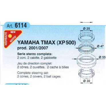 Cuscinetti Sterzo BUZZETTI per YAMAHA T-MAX (2001-2007) Cuscinetti Sterzo BUZZETTI per YAMAHA T-MAX (2001-2007)