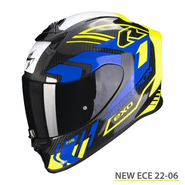 CASCO SCORPION EXO-R1 SUPRA EVO CARBON AIR  Giallo Fluo Blu 
