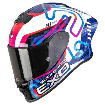 Casco Scorpion Exo R1 Evo II Air CORNERING WHITE-BLUE-PINK