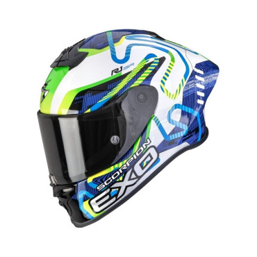 Casco Scorpion Exo R1 Evo II Air CORNERING WHITE - BLUE - GREEN