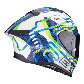 Casco Scorpion Exo R1 Evo II Air CORNERING WHITE - BLUE - GREEN