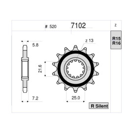 PIGNONE OE C/GOMMA # 520 Z 15 DENTI per KAWASAKI ZX-6R 636 (2019-2025)