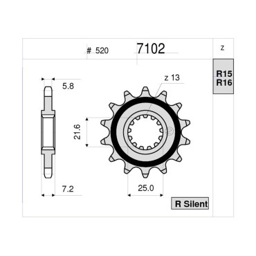PIGNONE OE C/GOMMA # 520 Z 15 DENTI per KAWASAKI ZX-6R 636 (2019-2025)