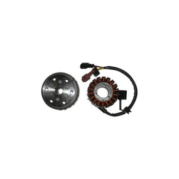 Volano completo kokusan 18 poli trifase - c/pick-up a 2 cavi statore diametro est. 94,7 - int. 34,9 rotore diametro 112,4 - cono est. 22 mm per APRILIA SCARABEO 125/150 LIGHT IE (09/13) - MOTORE  APRILIA 125/200 4T INIEZIONE -